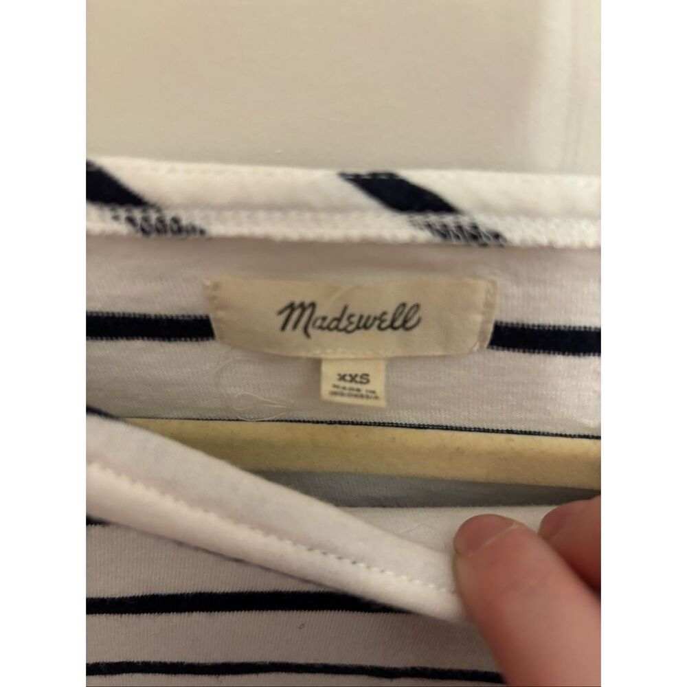 Madewell Striped Boatneck Tee XXS Blue White Nautical 3/4 Sleeve - Picture 4 of 6